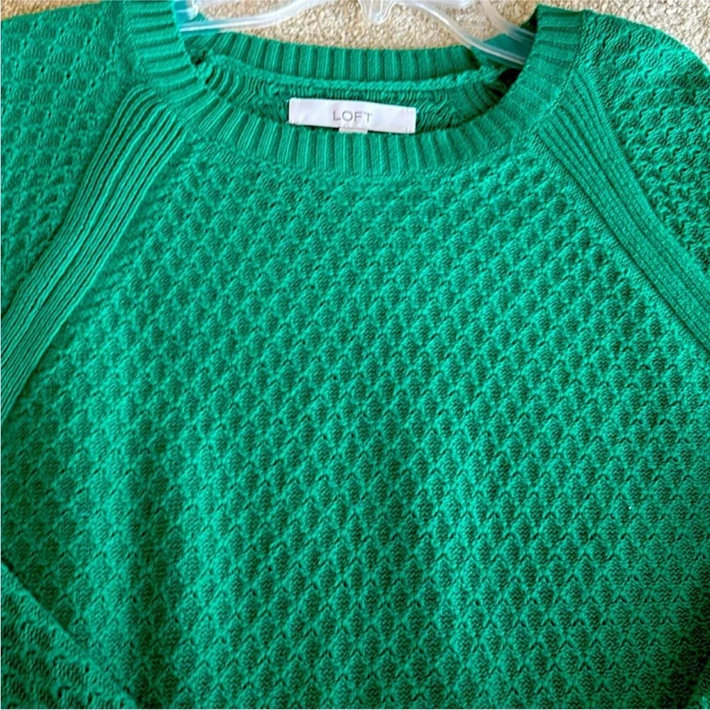 LOFT Green Textured Crew Neck Longsleeve Sweater small